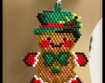 Christmas Gingerbread Men Seed Beaded Earrings – Brick Stitch Holiday Dangles