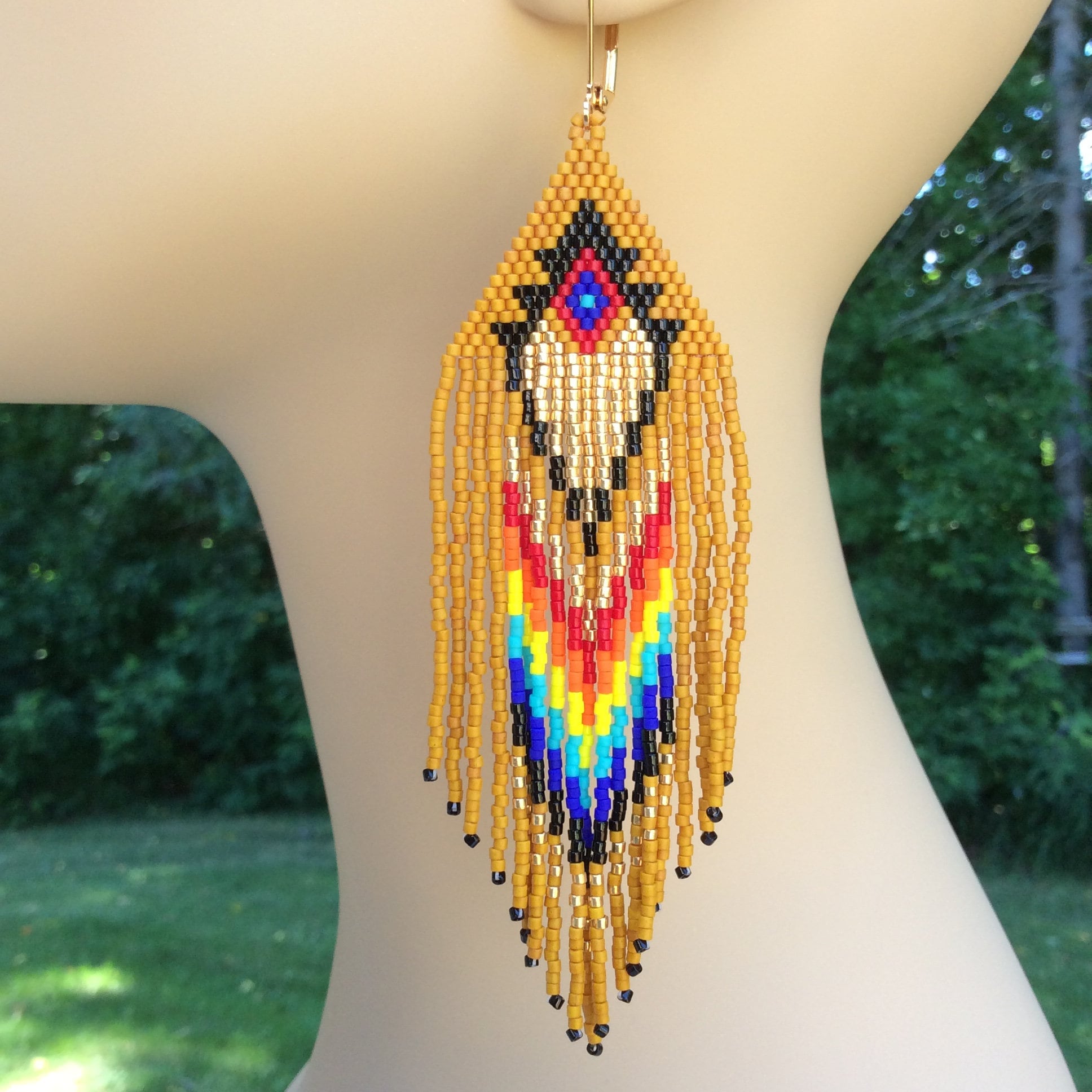 Southwestern Seed Beaded Fringe Earrings, Boho Western Style,  Statement Earrings, Eye-Catching Earrings, Brick Stitch Earrings, Bead4fun