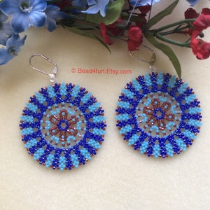 Mandala Seed Beaded Earrings, Blue Earrings, Affordable Gift For her, Limited Edition Gifts jewelry, one of a kind earrings. Lightweight, dainty, elegant and versatile. Witchy jewelry, and western boho style too. Bead4fun.Etsy.com