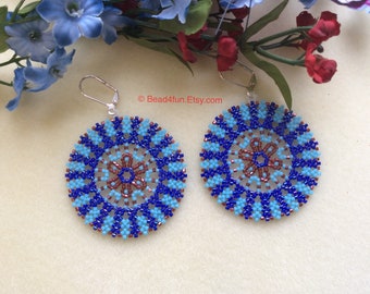 Seed Beaded Circle Lace Geometric Peyote Earrings, Modern Western Boho Fashion Style Affordable Gift For Her, Limited Edition, Bead4fun