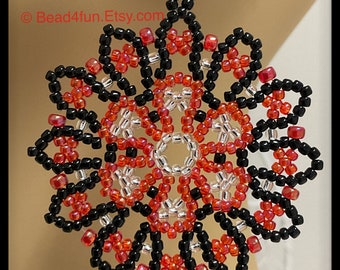 Mandala Seed Bead - Flower Geometric Circular Earrings - Peyote Stitch Beadwork - Dangle Jewelry