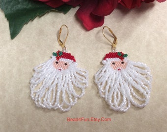 Seed Beaded Santa Earrings With Looped Beard. Holiday Earrings, Santa Beaded, Stocking Stuffer Gift Secret Santa Gift, Lightweight, Bead4fun