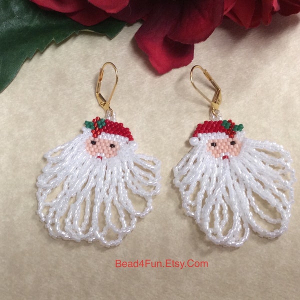 Seed Beaded Santa Earrings With Looped Beard. Holiday Earrings, Santa Beaded, Stocking Stuffer Gift Secret Santa Gift, Lightweight, Bead4fun