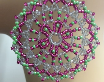 Mandala Geometric Seed Bead Circular Earrings - Peyote Stitch Beadwork - Dangle Jewelry