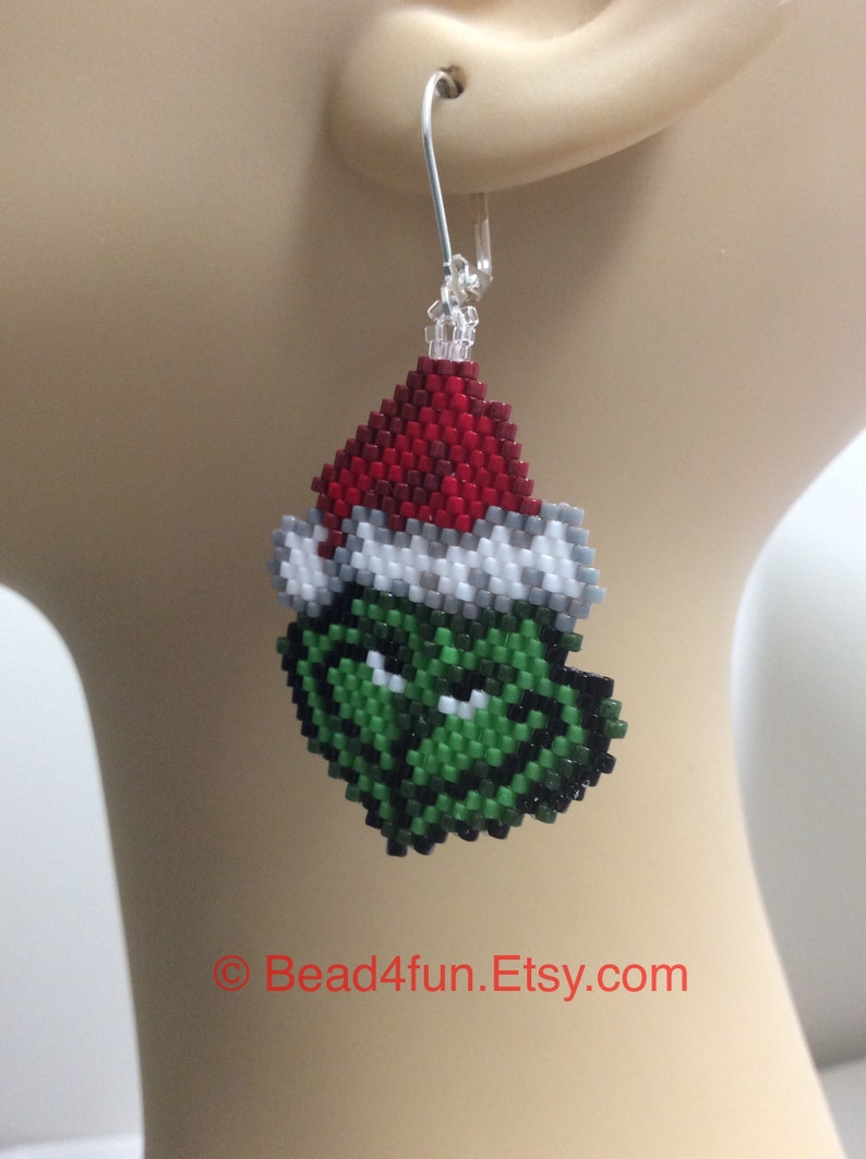 Seed Beaded Earrings Name Grinch Christmas Earrings Etsy