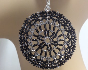 Mandala Seed Bead - Geometric Circular Earrings - Peyote Stitch Beadwork - Dangle Jewelry