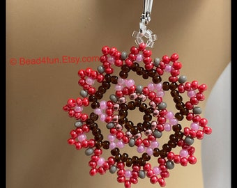 Mandala Inspired Seed Bead - Geometric Circular Earrings - Peyote Stitch Beadwork - Dangle Jewelry