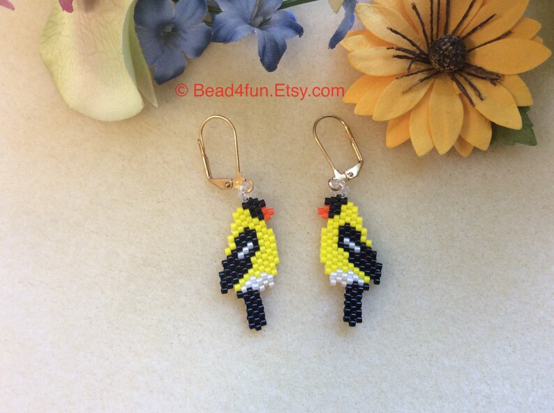 Seed Beaded Earrings Name: american Goldfinch Goldfinch | Etsy