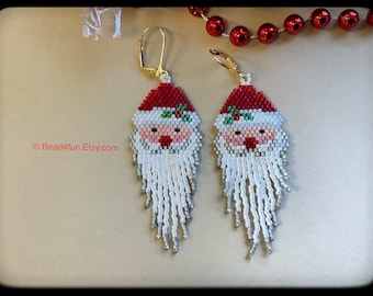 Santa Fringe Beaded Earrings, Christmas Earrings, Santa Claus Jewelry, Bead4fun, Holiday Earrings, Christmas Jewelry, Stocking Stuffer Gifts