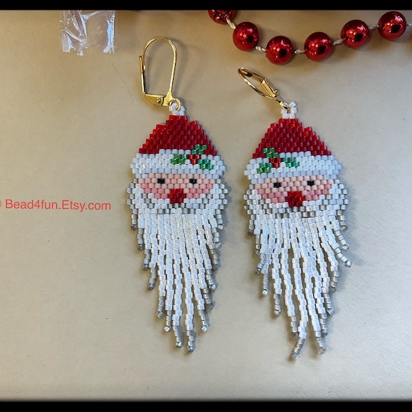 Santa Fringe Beaded Earrings, Christmas Earrings, Santa Claus Jewelry, Bead4fun, Holiday Earrings, Christmas Jewelry, Stocking Stuffer Gifts