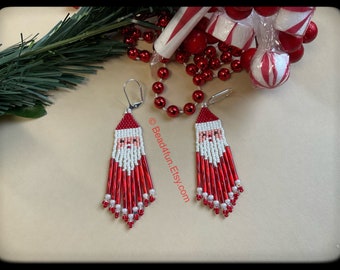 Santa Fringe Beaded Earrings Festive Stocking Stuffer Secret Santa Gift Holiday Photos Shoot Holiday Outfit Gift Box Idea Teacher Gift