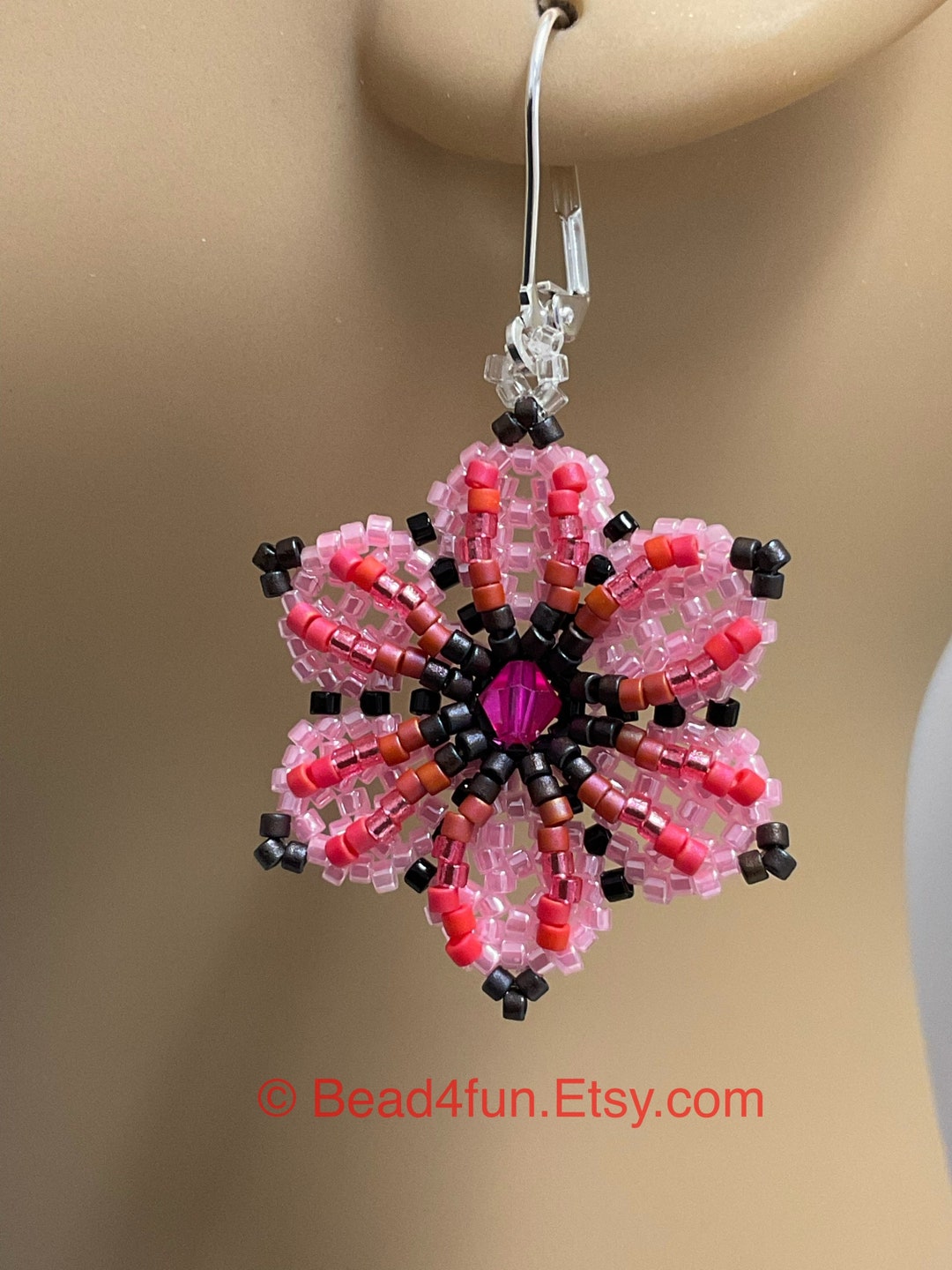 Pink Beaded Flower Earrings Seed Beaded Flower Earring Etsy