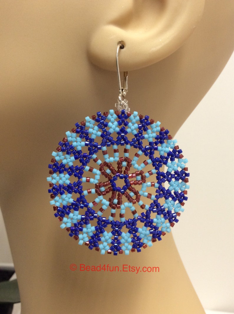 Seed Beaded Circle Lace Geometric Peyote Earrings, Modern Western Boho Fashion Style Affordable Gift For Her, Limited Edition, Bead4fun image 3