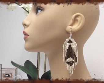 Boho Seed Bead Long Fringe Shoulder Duster Earrings - Brick Stitch Beadwork - Dangle Jewelry
