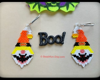 Halloween Gnome Seed Bead Earrings - Brick Stitch Beadwork - Dangle Jewelry