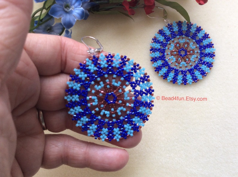 Seed Beaded Circle Lace Geometric Peyote Earrings, Modern Western Boho Fashion Style Affordable Gift For Her, Limited Edition, Bead4fun image 5