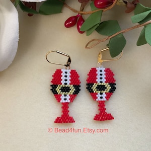 Christmas Wine Glass Beaded Earrings, Christmas Earrings, Brick Stitch Earrings, Holiday Earrings, Wine Glass Earrings, Bead4fun