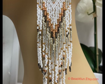 Boho Extra Long Seed Bead Fringe Earrings - Brick Stitch Beadwork - Dangle Jewelry