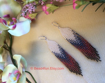 Seed Bead Fringe Western Earrings - Brick Stitch Beadwork - Dangle Jewelry