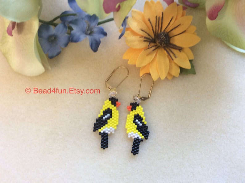Seed Beaded Earrings Name: american Goldfinch Goldfinch - Etsy