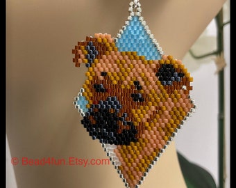 Boxer Dog Seed Bead Earrings - Brick Stitch Beadwork - Dangle Jewelry