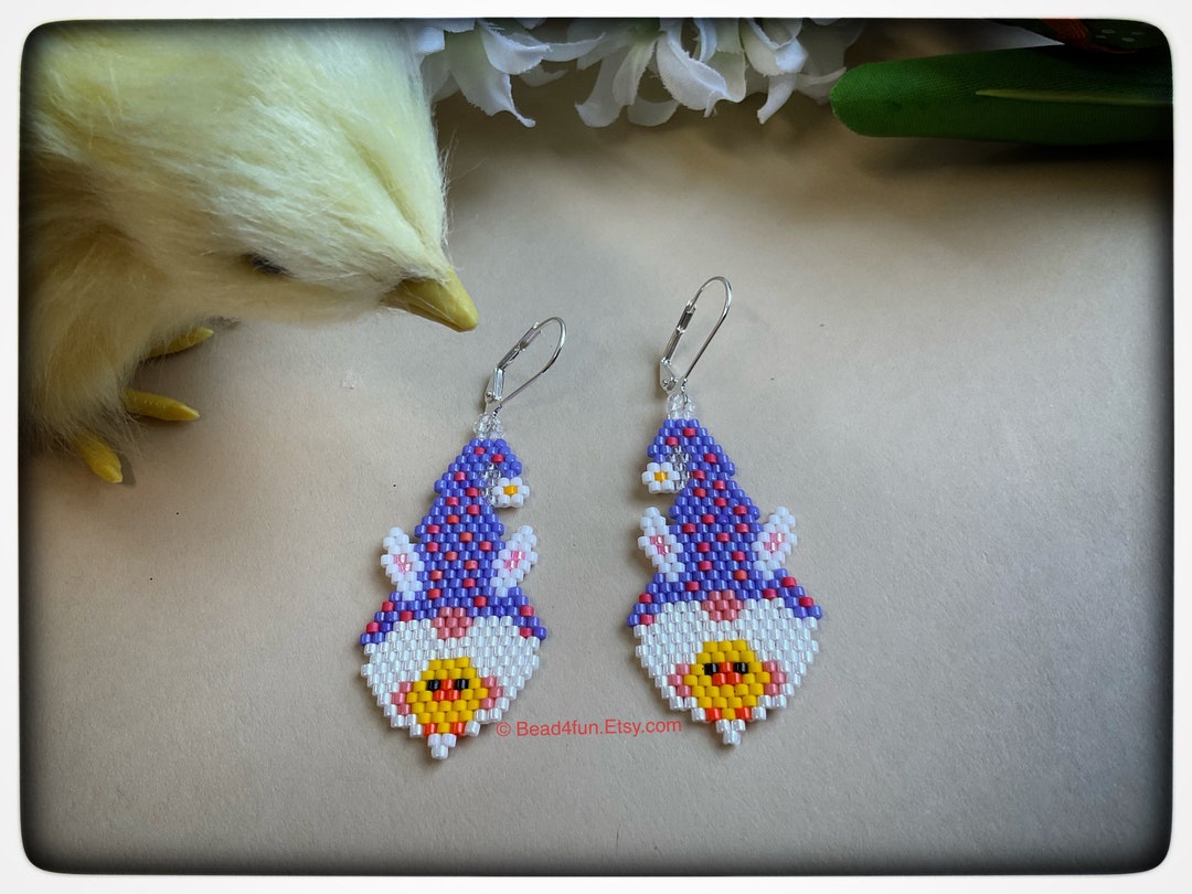 Beaded Easter Bunny Gnomes Earrings Gnome Earrings Beaded Etsy
