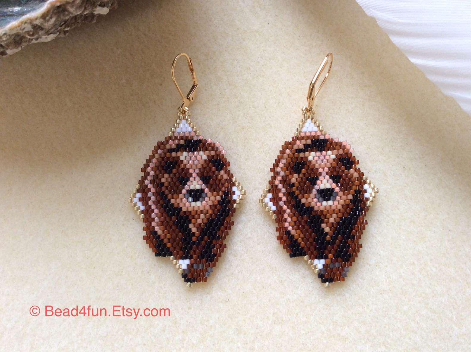 Seed Beaded Earrings Name Grizzly Bear Bear Earrings Etsy