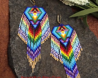 Long Fringed Seed Beaded Earrings, Shoulder Dusters, Statement Earrings, Gypsy Style, Hippie Style, Delica Beaded, “Dancing Barefoot”