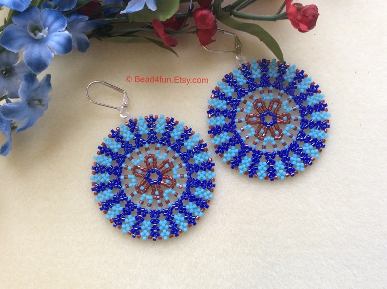 Seed Beaded Circle Lace Geometric Peyote Earrings, Modern Western Boho Fashion Style Affordable Gift For Her, Limited Edition, Bead4fun image 2