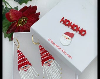 Santa Earrings Beaded Fringe Earrings, Christmas Earrings Santa Claus Jewelry, Bead4fun, Holiday Earrings, Christmas Gift Ideas, Santa