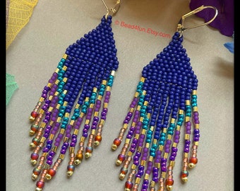 Boho Western Style Seed Bead Fringe Earrings - Brick Stitch Beadwork - Cowgirl Jewelry