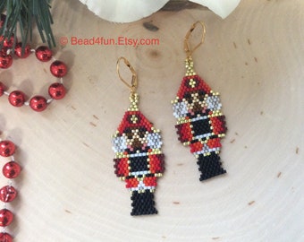 Seed Beaded Toy Soldier Earrings, Christmas Gifts Jewelry Secret Santa Stocking Stuffer Gift Christmas Accessories, Toy Soldier,  Bead4fun