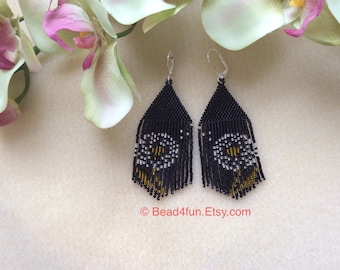 Dandelion Fringe Earrings, Nature Inspired, Statement Jewelry, Gift For Her, Outdoors Women, Flower Earrings, Seed Beaded Earrings, Bead4fun