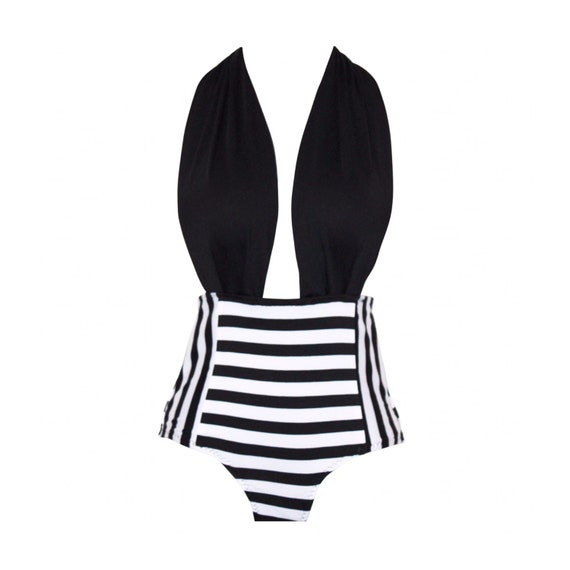 Items similar to Retro HIGH WAISTED swimsuit! Classic One Piece Black ...