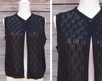 vintage Black Acrylic Knit Vest/size L