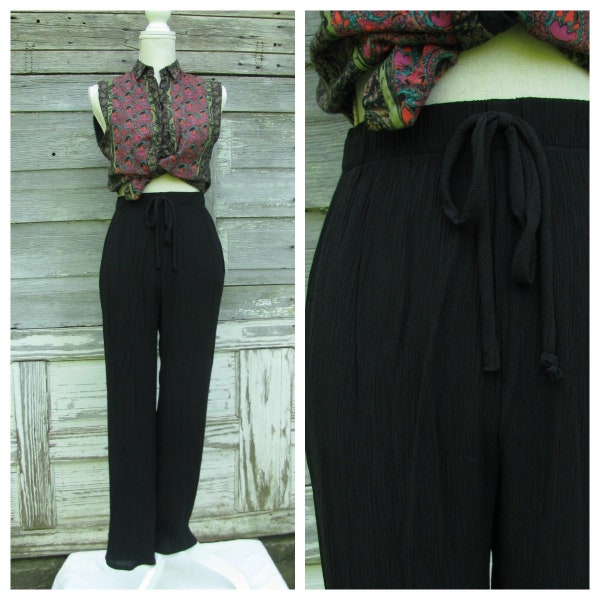 90s Lounge Pants/Black Pull On pants/High Elastic Waist Pants//size S