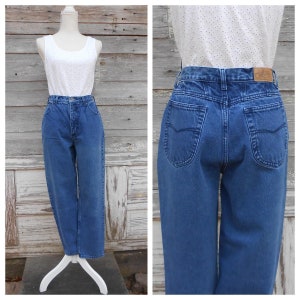 Jeans in denim a vita alta anni &#39;90/jeans mom anni &#39;90//denim lavaggio medio/vita 28