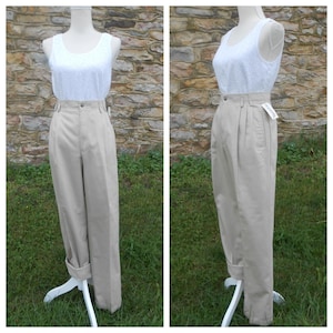 90s NOS Khaki Chinos/High Waisted Pants/Pleated Khakis/Minimal Cotton Trousers/31 waist/size 12 R