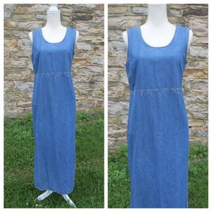 vintage Sleeveless Denim Maxi Dress/1990s Blue Jean Maxi Dress/size 10