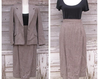deadstock Jones New York Womens Wool Suit Set/NWT Wool Blazer Skirt Set/Brown Tweed Wool Blazer/High Waisted Wool Pencil Skirt/27 waist