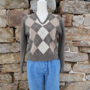 vintage Brown Argyle Lambswool Sweater/Cropped Length