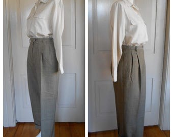 Calça de cintura alta estilo anos 90/Calça xadrez bege e preta/Cintura 27/28