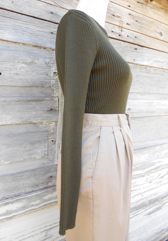 vintage Cotton blend Ribbed Top/Green Long Sleeve… - image 6