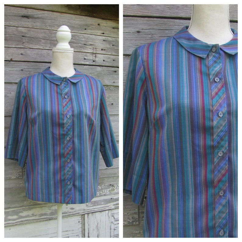 Vintage Koret of California Striped Blue Blouse/ Button up | Etsy
