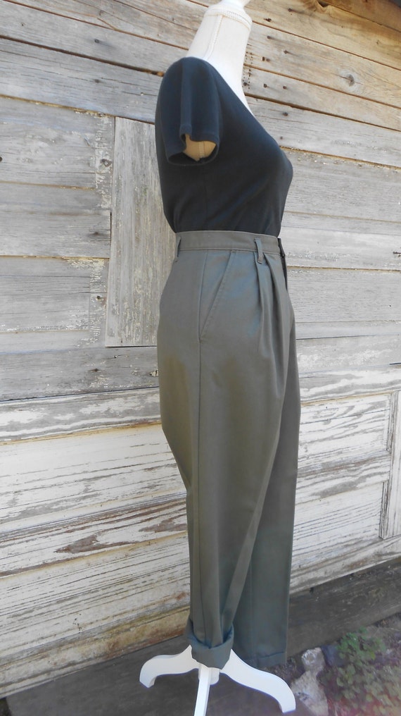 80s 90s Olive Khaki Chinos/High Waisted Pants/Min… - image 5