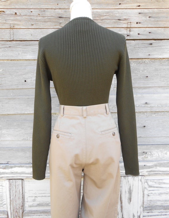 vintage Cotton blend Ribbed Top/Green Long Sleeve… - image 5