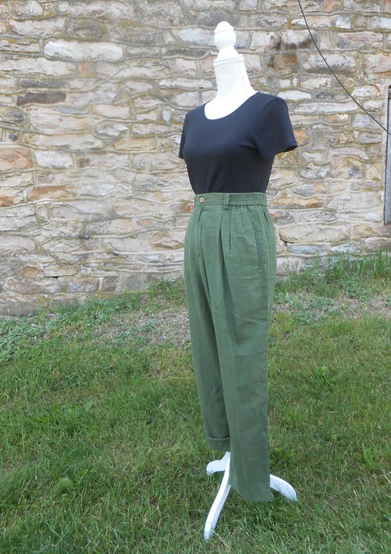【Italy製】80〜90s linen slacks Men Linen Italian Pants High Waist Straight Suit Trousers