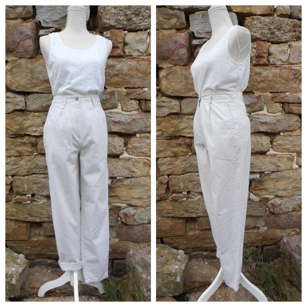 vintage Cotton Khaki Chinos/Pleated High Waisted Pants//28 waist