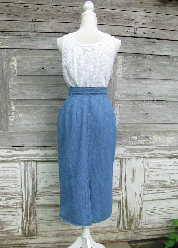 90s Denim Wrap Skirt/High Waist Midi skirt//29 wa… - image 2