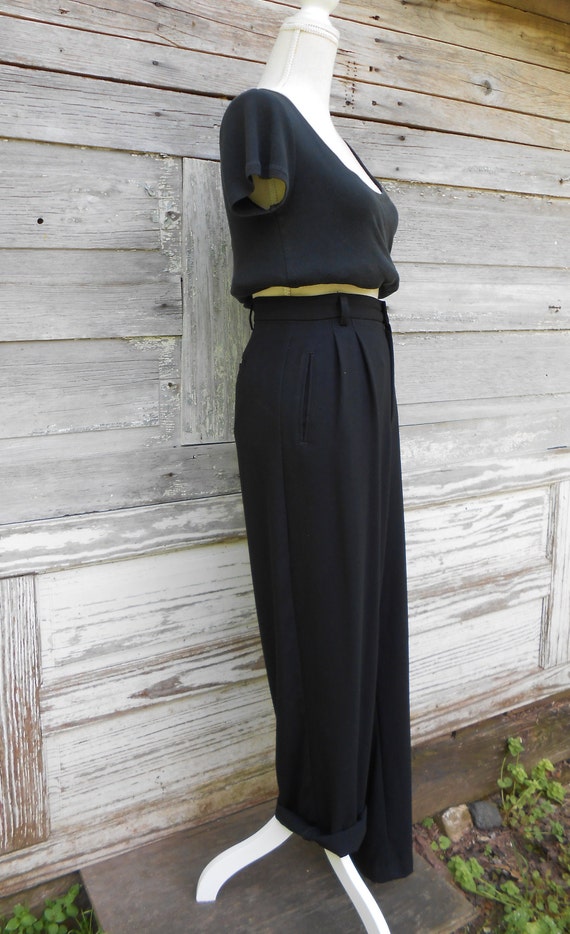 90s Black Rayon Polyester Trousers/High Waisted P… - image 4